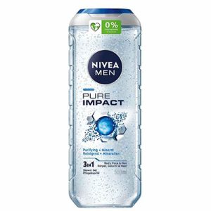 شامپو سر و بدن 3 در 1 نیوآ مردانه NIVEA MEN Pure Impact حاوی ذرات اسکراب تصفیه‌کننده 500 میل