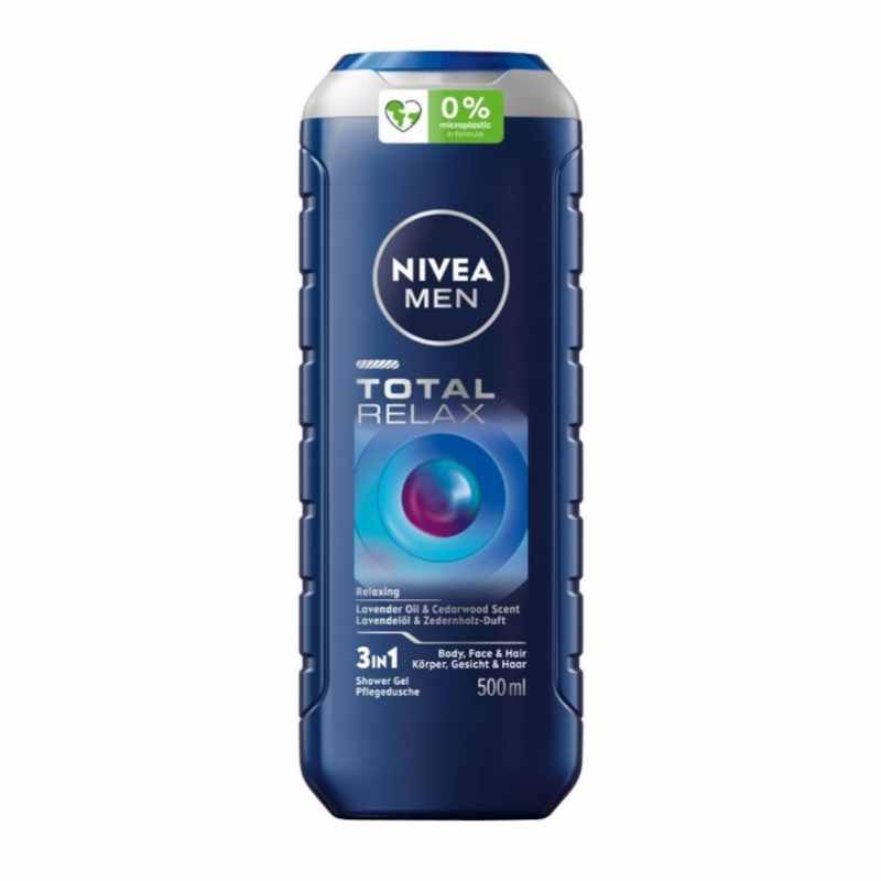 شامپو سر و بدن 3 در 1 نیوآ NIVEA MEN TOTAL RELAX مردانه با رایحه اسطوخودوس و چوب سدر 500 میل