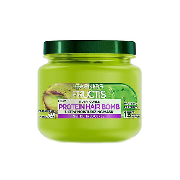 ماسک مو پروتئین و آبرسان موهای فر گارنیر Garnier Fructis Protein Hair Bomb Defined Curls 320Ml